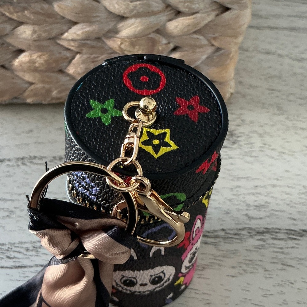 Designer-Inspired Black Multicolor Novelty Cylinder Bag Charm - Picture 2 of 3